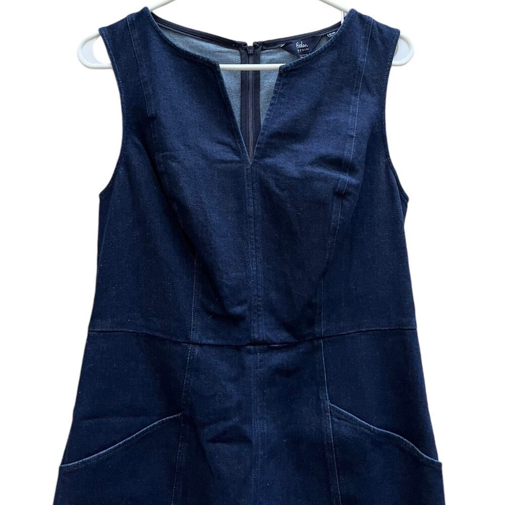 NEW Boden Helen Dark Denim Sleeveless Dress Back Zip Front Pockets Women's 6 - Picture 2 of 6
